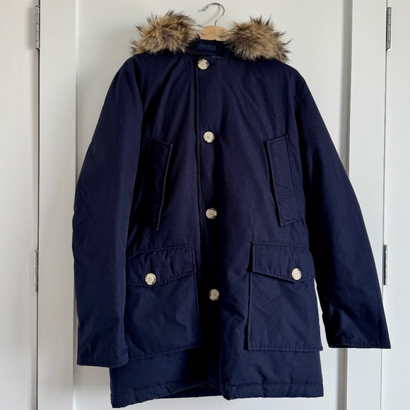 Woolrich Blue Arctic Parka Ramar Cloth with Detachable Fur Trim